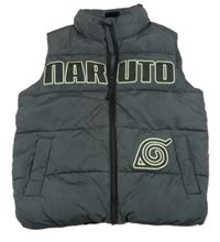 Tmavosivá šušťáková zateplená vesta s nápisom Primark