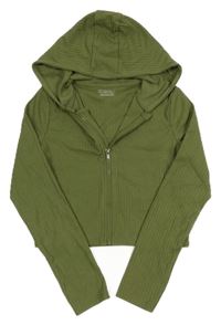 Khaki rebrovaná ľahká crop prepínaci mikina s kapucňou Primark