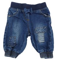 Tmavomodré cuff rifle s nášivkami a úpletovým pasom Topomini