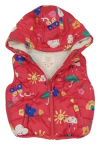 Růžová šusťáková zateplená vesta s obrázky a kapucí F&F