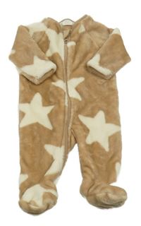 Hnědo-bílý plyšový overal s hvězdami Next