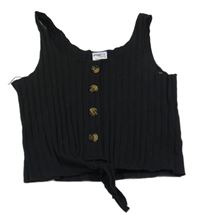 Čierny úpletový rebrovaný crop top s gombíkmi Page one young