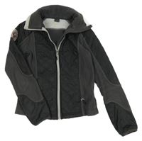 Tmavošedo-černá fleecová/šusťáková jezdecká bunda Decathlon