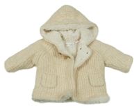 Smetanový pletený zateplený propínací svetr s kapucí Zara