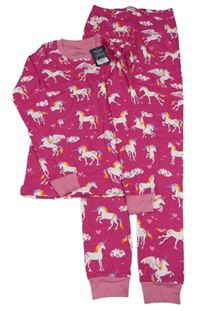 Nové - tmavomodré růžové pyžamo s jednorožci 