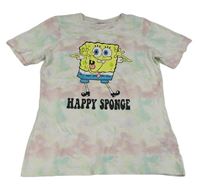 Růžovo-mintovo-bílé batikované tričko se Spongebobem Primark