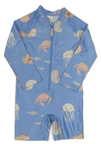 Modrý kraťasový UV overal s podmořským světem zn. H&M