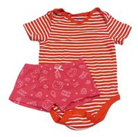 2set - Červeno-bílé pruhované body + růžové kraťasy s Hello Kitty 