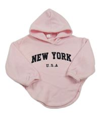 Ružová fleecová crop mikina s nápismi a kapucňou Shein