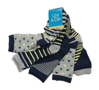 Nové - 5 set - 5x tmavomodro-sivo-žlté vzorované ponožky Lily & Dan