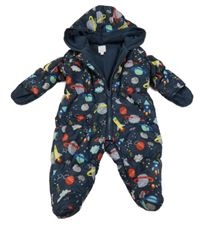 Tmavomodrá šusťáková zimní kombinéza s vesmírem a kapucí Bluezoo