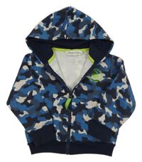 Modro-béžová army propínací mikina s dinem a kapucí 