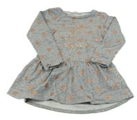 Sivo-bronzové bodkovaná é teplákové šaty s nápisom