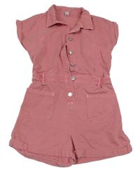 Růžový riflový propínací kraťasový overal Tu