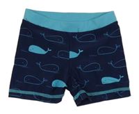 Tmavomodré nohavičkové chlapčenské plavky s velrybami Topomini
