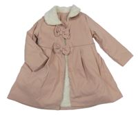 Svetloružový šušťákový zateplený kabát s mašľami Shein