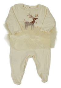 Smetanový žebrovaný overal s jelenem a tylovou sukní Tu