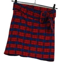 Dámska červeno-modrá kockovaná sukňa s opaskom C&A