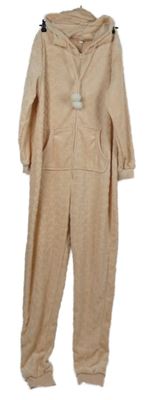 Dámská světlerůžová vzorovaná plyšová kombinéza s kapucí 