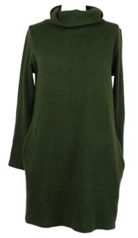 Dámské khaki svetrové šaty s rolákem 