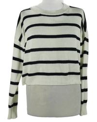 Dámsky bielo-čierny pruhovaný crop sveter Shein