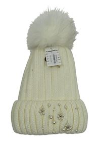Nové - Dámská smetanová čepice s korálky 