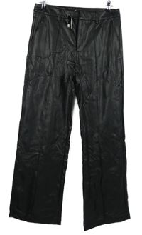 Dámske čierne koženkové široké nohavice s pukmi Peacocks