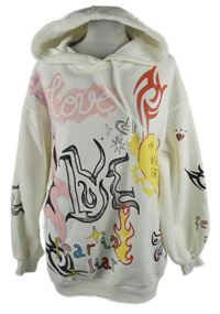 Dámska biela oversize mikina s potlačou a kapucňou Bershka