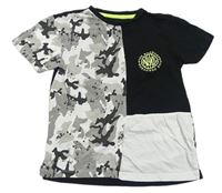 Černo-bílo-army tričko s potlačou Primark