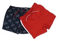 2x šusťákové kraťasy tmavomodré s palmami+ červené Primark