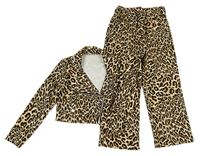 2set- Bílá propínací crop mikina s leopardím vzorem+ kalhoty 
