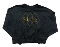 Čierna trblietavá zamatová crop mikina s nápisom