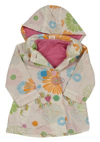 Svetloružový kvetovaný šušťákový jarný kabát s kapucňou MiniMode