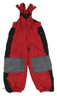 Červeno-červeno-šedé šusťákové laclové oteplovačky 