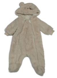 Světlebéžová kožešinová podšitá kombinéza s kapucí- medvěd Dunnes