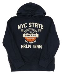 Tmavomodrá mikina s potlačou a kapucňou C&A