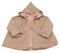 Svetloružová vzorovaná nepromokavá jarná bunda s kapucňou