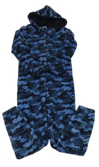 Modrá army chlpatá kombinéza s kapucňou