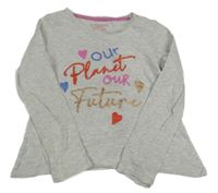 Sivé melírované tričko s nápismi a srdiečkami PRIMARK