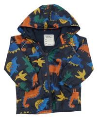 Tmavomodrá šusťáková jarní bunda s dinosaury a kapucí Matalan
