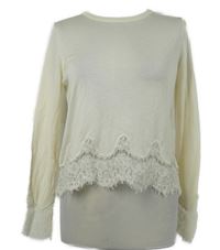 Dámsky smotanový ľahký crop sveter s čipkou
