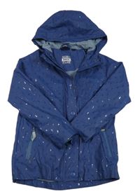 Tmavomodrá nepromokavá jarní bunda s kapkami a kapucí 