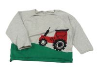 Světlešedo-tmavozelený melírovaný svetr s traktorem Next