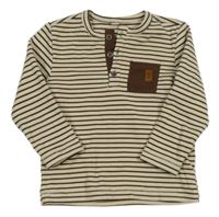 Béžovo-hnědé pruhované triko s kapsou Topomini