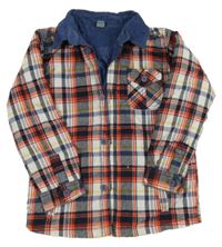 Bílo-červeno-tmavomodrá kostkovaná zateplená košilová bunda 