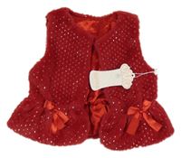 Nové - červená bodkovaná á kožušinová podšitá vesta