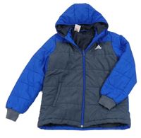 Tmavošedo-safírová prošívaná šusťáková zimní bunda s kapucí Adidas