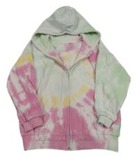 Bílo-růžovo-zelenkavá batikovaná propínací mikina s kapucí Next