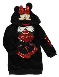 Černé chlupaté šaty s Minnie a kapucí Disney