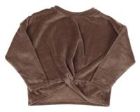 Staroružová zamatová rebrovaná mikina s uzlom Tu